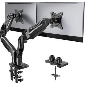 FlowLift Dual Monitor Stand, Adjustable Mount, 13–32 In, C-Clamp & Grommet Base